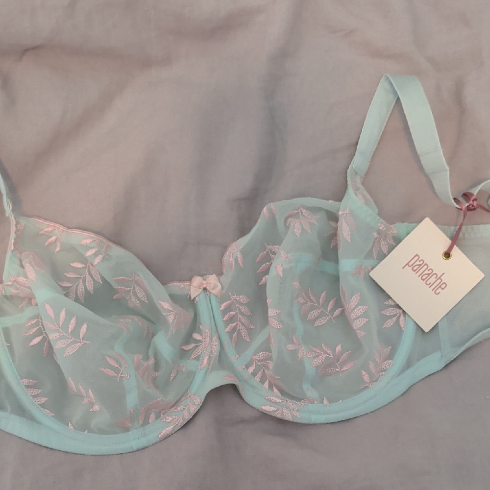 Panache Aqua and Pink Embroidered Bra